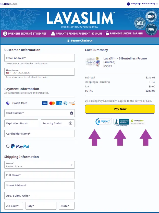 lavaslim-checkout-page
